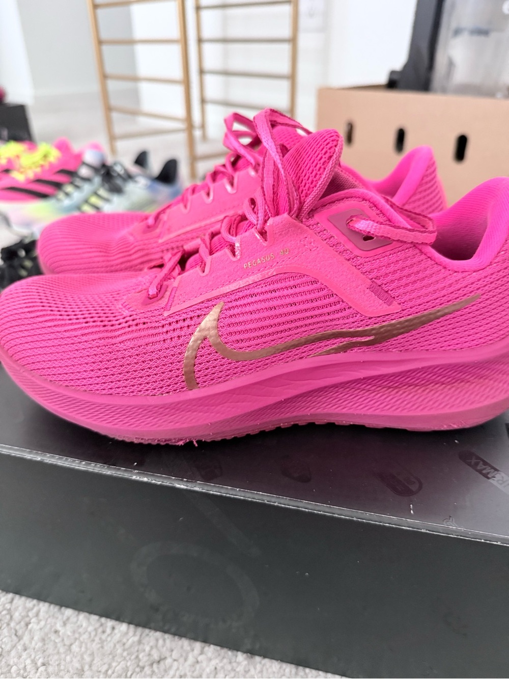 Nike Women's Hot Pink Running Sneakers with Gold Swoosh - Picture 6 of 8
